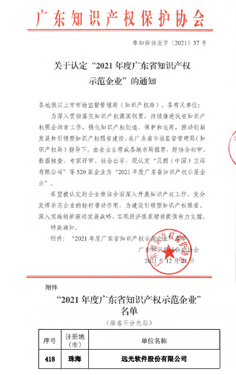 ag真人平台官方软件通过“2021年度广东省知识产权示范企业”认定